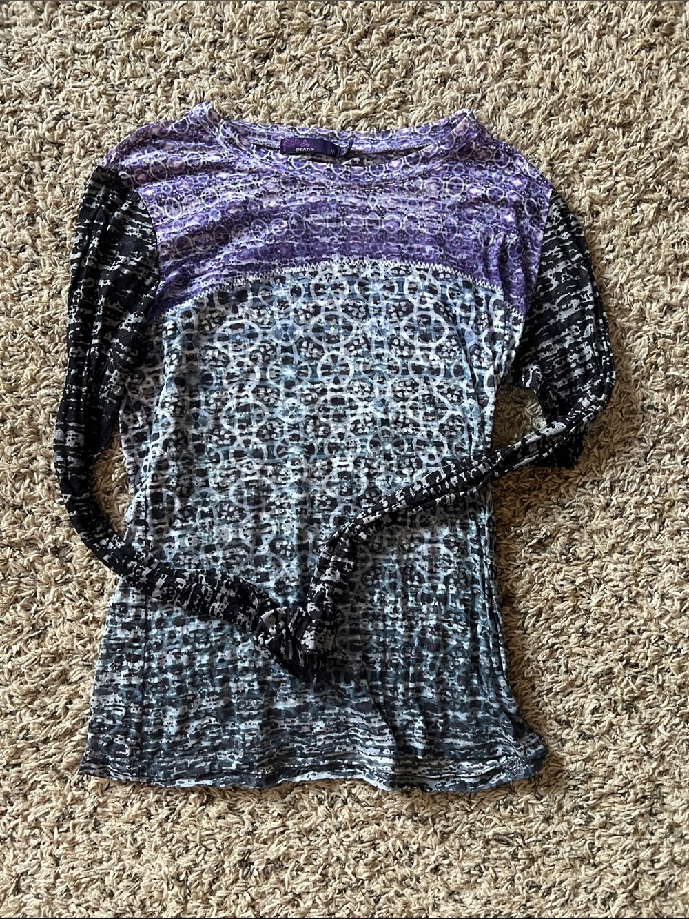 Prana Women's Mixed-Pattern Long Sleeve Top in Purple and Black